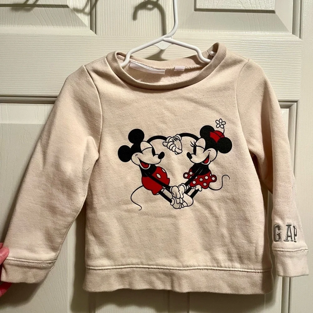 GAP Disney Kids Cream Sweatshirt with Mickey and Minnie Girls Size 3T
